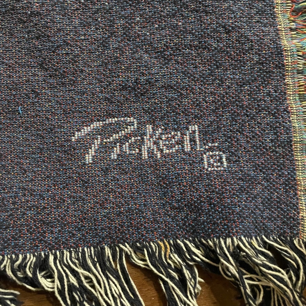 Vintage Picken Schnauzer Dog Woven Tapestry Throw Blanket Fringe Navy Blue 48x60 - Picture 4 of 5